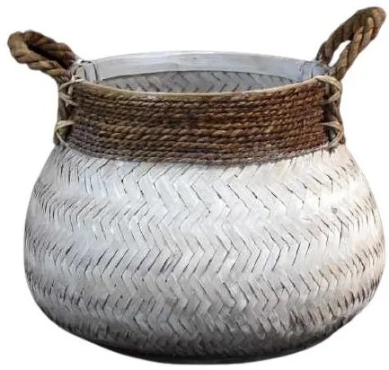 Biely bambusový kôš s ušami Valen - Ø46 * 35cm