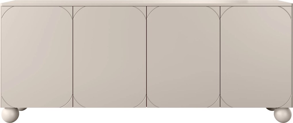 Kozmetická komoda Sonatia II 200 cm so štyrmi dverami - kasmír / guľové nohy
