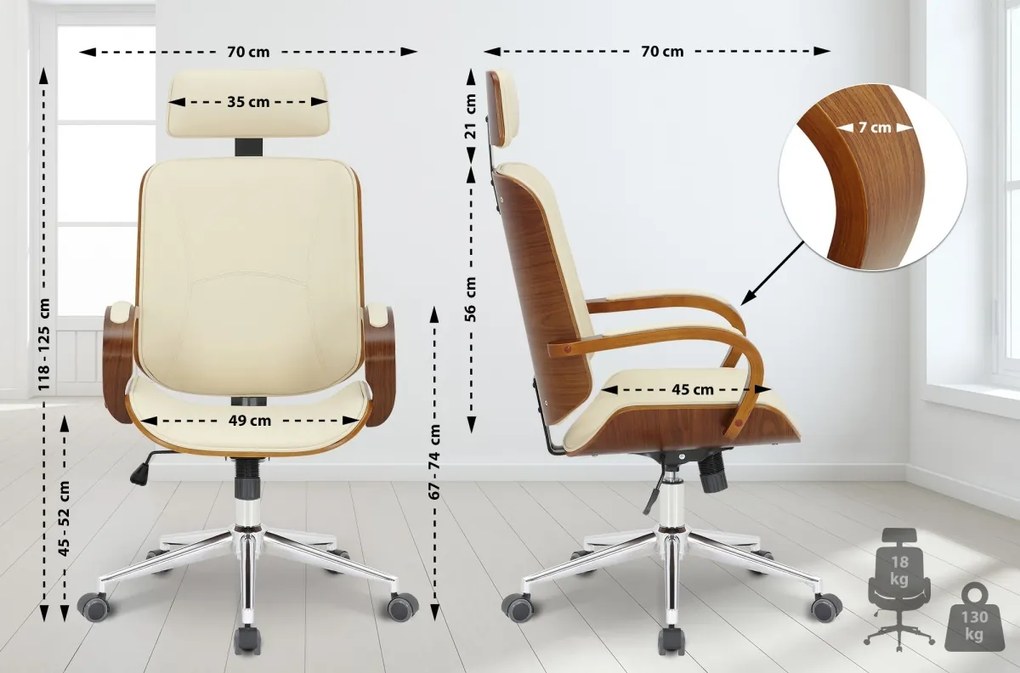 Design-Shop Kancelárska stolička Dayton - drevo orech - Krémová
