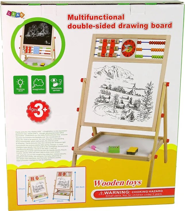 LEAN Toys Obojstranná vzdelávacia kresliaca tabuľa 2v1, drevená