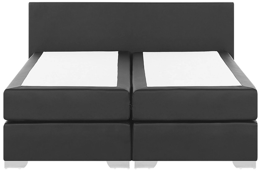 Čierna kožená kontinentálna posteľ 160 x 200 PRESIDENT Beliani