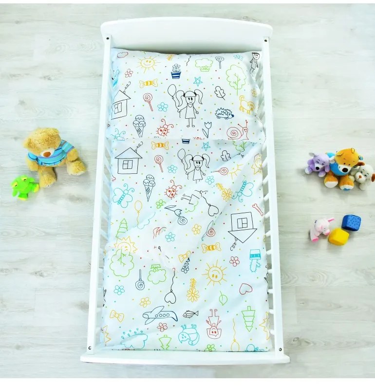 Obliečky detské bavlnené Happy biele EMI, Vankúš 45x65