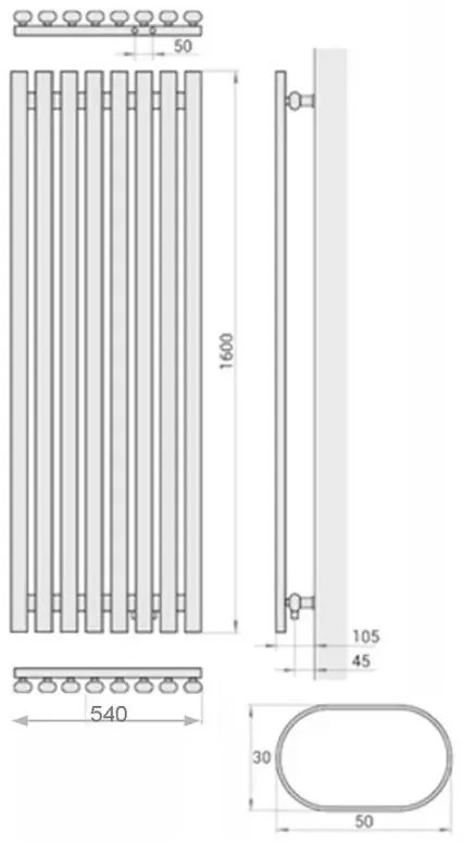 Regnis Lazur LA, vykurovacie teleso 540x1600mm so stredovým pripojením 50mm, 1048W, biela matná, LAZURLA/1600/540/D5/WHITE