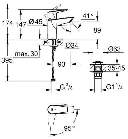 GROHE 23900001 - Umývadlová batéria START EDGE, veľkosť S, lesklý chróm
