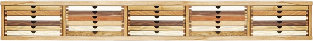 Závesný kabinet na stenu s 30 zásuvkami SIXtematic A4, 199×31×25 cm Dub