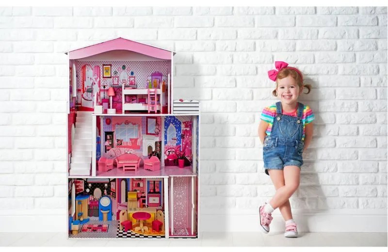 Sapphire Veľký drevený domček pre bábiky s príslušenstvom SK-01 - 3 poschodia