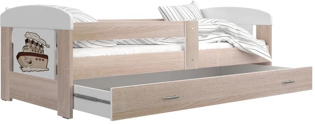 Expedo Detská posteľ JAKUB P1, masív + matrac + rošt ZADARMO, 80x160 cm, vrátane ÚP, dub sonoma/VZOR 01