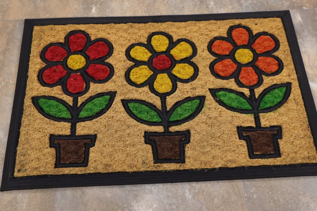 Hamat, Rohožka Kokos + guma Tri kvety – na von aj na doma, 40x60, viacfarebná, chodba / predsieň