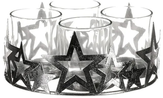 Adventný svietnik so sklenenou hviezdou, kov,striebro