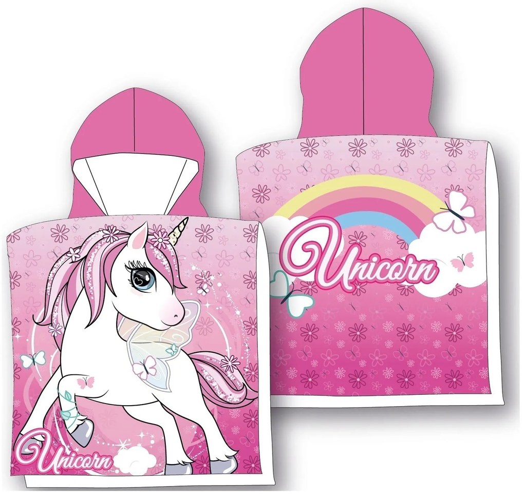 DETSKÝ BAVLNENÝ PONČO UTERÁK S KAPUCŇOU UNICORN 50X115 CM VZOROVANÝ