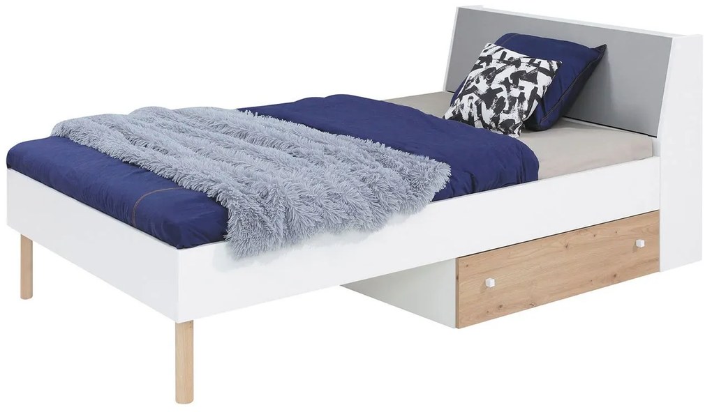 Posteľ pre mládež Esponire EP14 / 15 L / P, Rozmer postele: 90x200 cm, Farby: lux biela / dub artisan + sivá