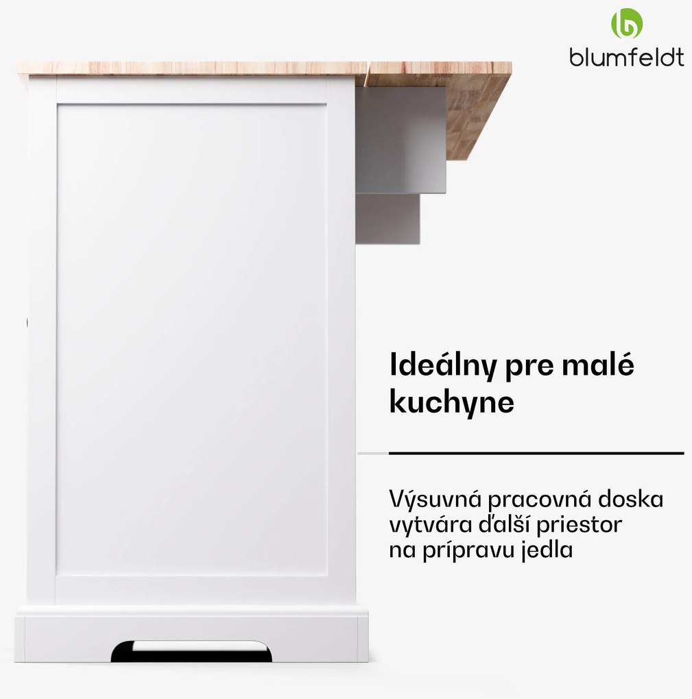 Blumfeldt Etsu, kuchynský ostrov, rozťahovacia pracovná doska, 2 zásuvky, 4 dvierka, možno použiť ako jedálenský stôl, úložný priestor, ľahko sa čistí