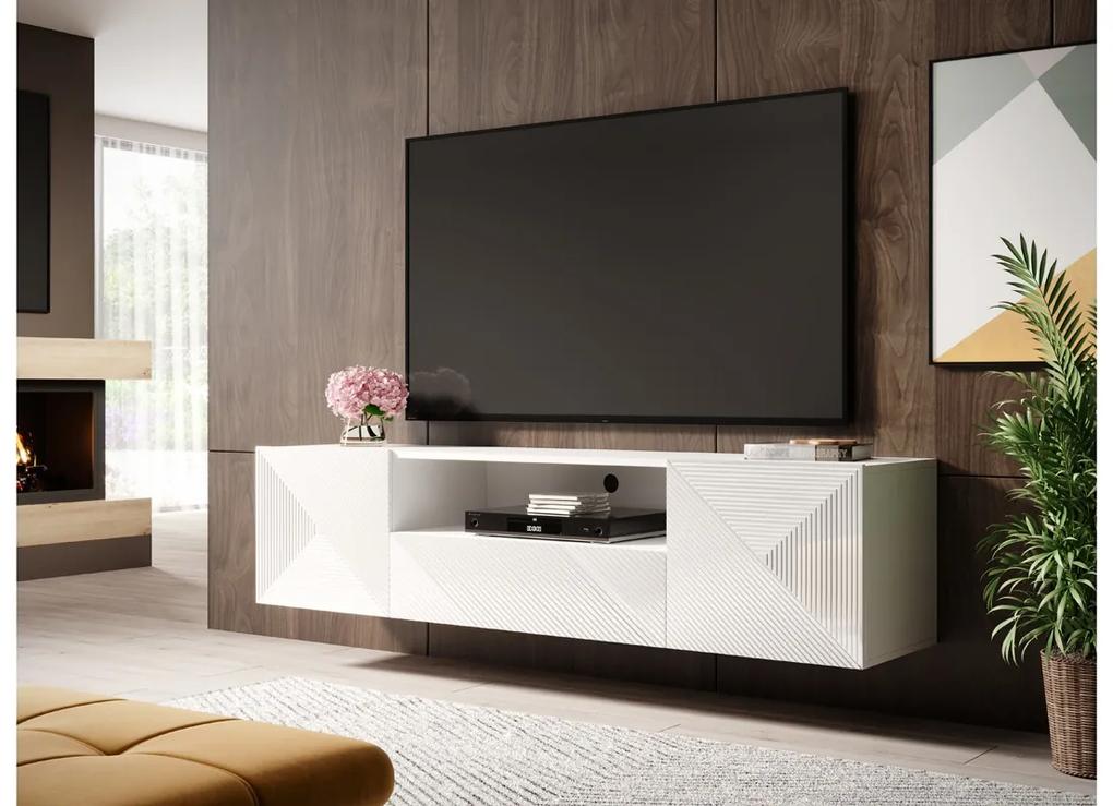 Závesná TV skrinka Asha 167 cm - biely lesk