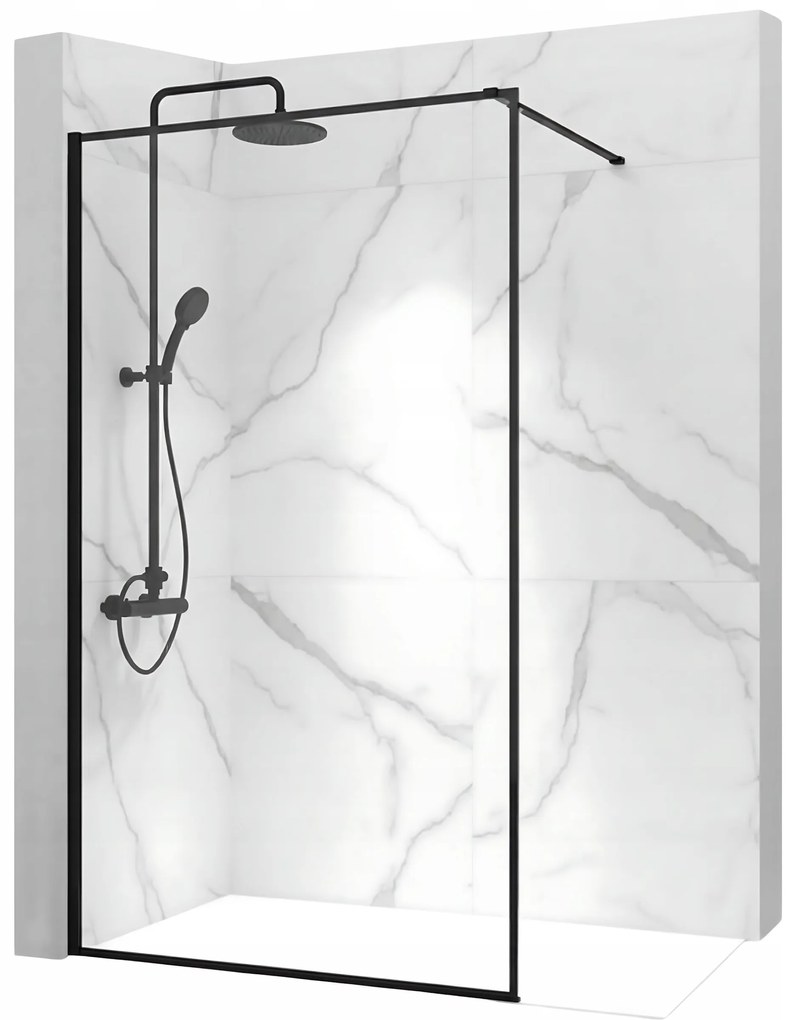 Rea - Bler sprchová zástena 70x195cm, 8mm sklo, číre sklo / čierny profil, REA-K7636