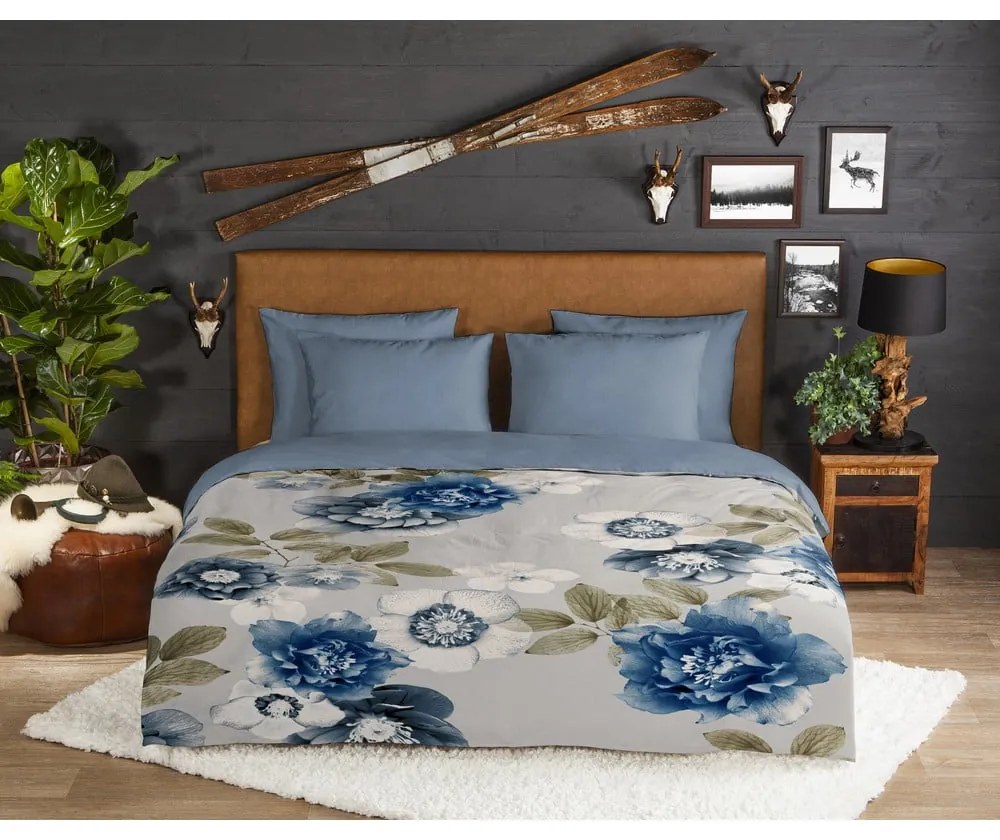 Modro-sivé flanelové obliečky na jednolôžko 140x200 cm Gabin – Good Morning