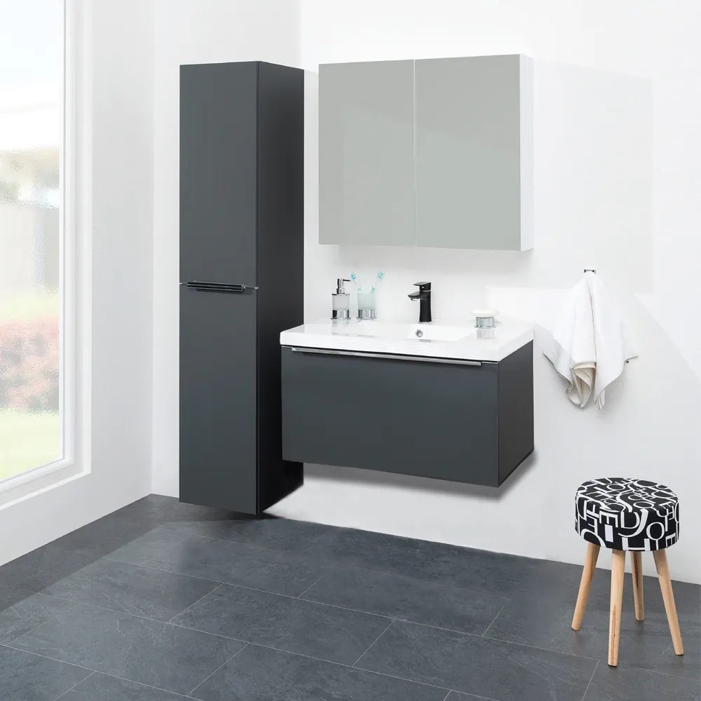 Mereo Mailo, kúpeľňová skrinka s umývadlom z liateho mramoru 81 cm, dub Riviera, chróm madlo, MER-CN526M