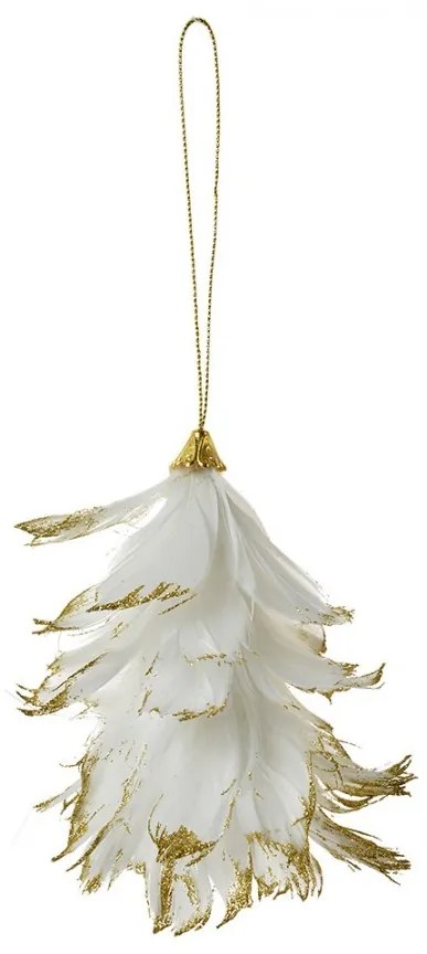 Závesná dekorácia pierkový stromček so zlatým trblietkou - 14*11*7 cm