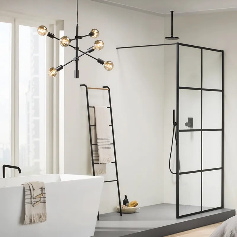 Priemyselné závesné svietidlo čierne 6-žiarovkové - Sydney