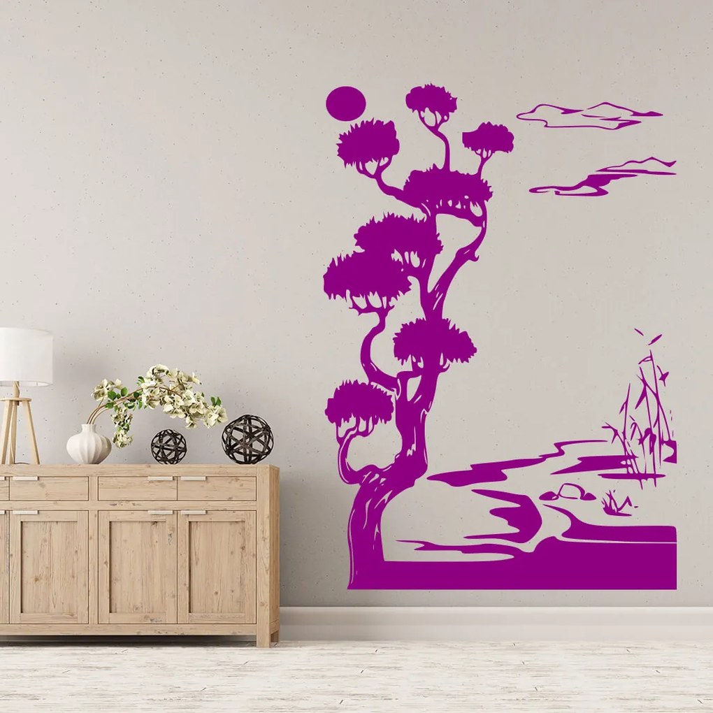 Veselá Stena Samolepka Japonská krajina Farba: růžová, Veľkosť: 60 x 41 cm