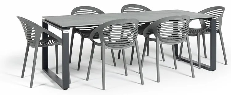 Záhradná jedálenská súprava pre 6 osôb so sivou stoličkou Joanna a stolom Strong, 210 x 100 cm