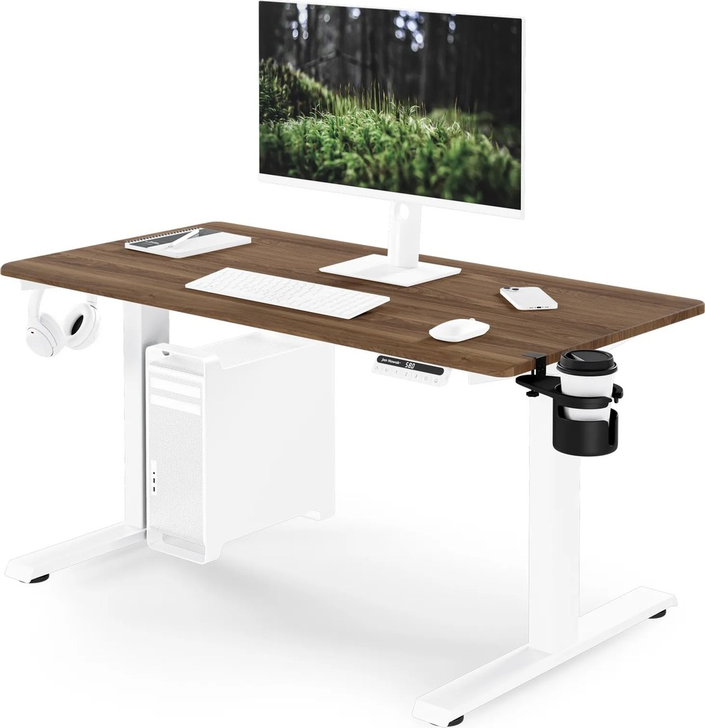Elektrický stôl s nastaviteľnou výškou ergonomický biely/orech,1200x600 mm: ARIA