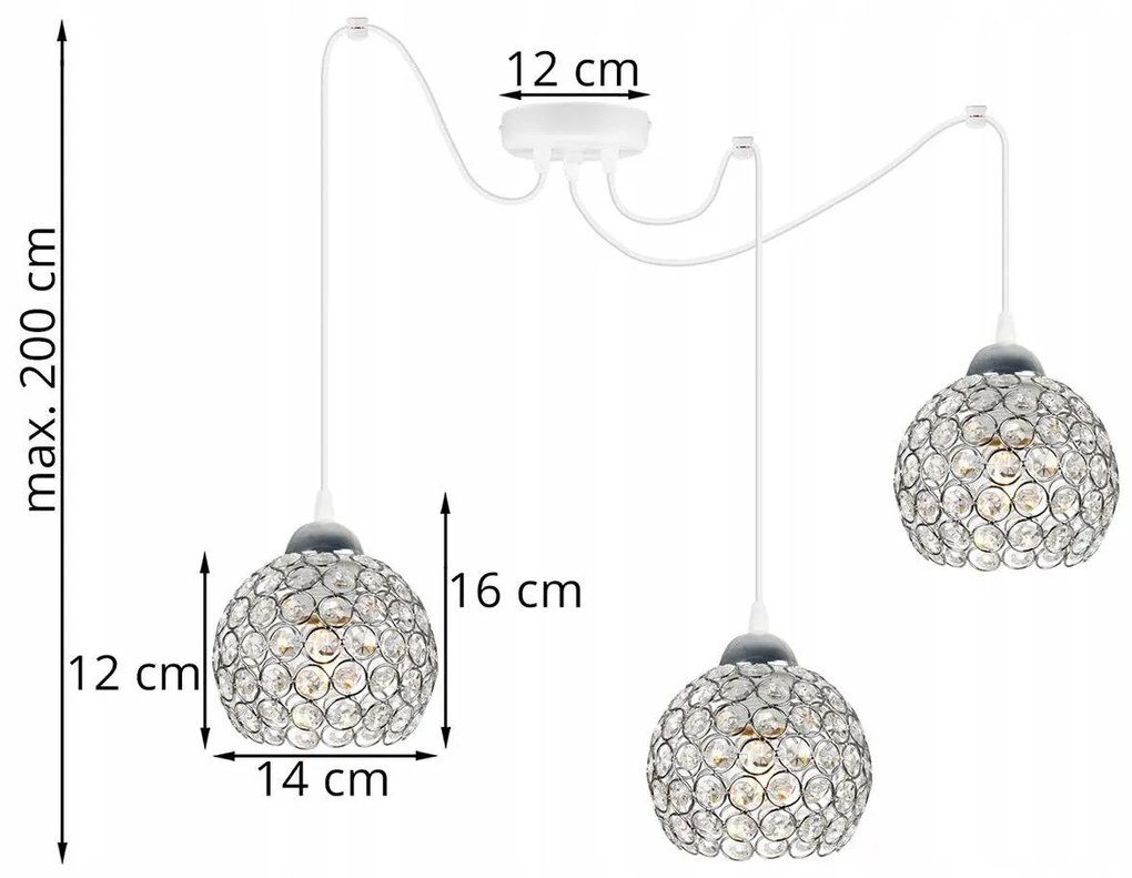 Závesné svietidlo Crystal Spider, 3x strieborné krištáľové tienidlo, (chrómové uchytenie), w