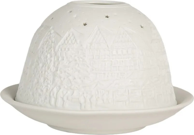 Biely porcelánový svietnik na čajovú sviečku s domčekmi Paollo - Ø 12*8 cm