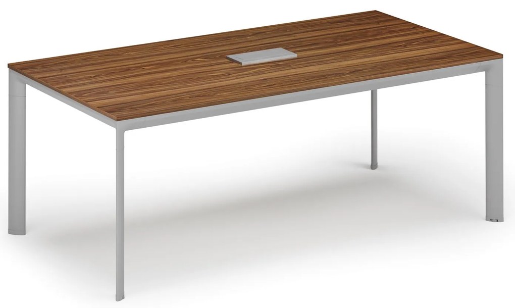 Rokovací stôl PRIMO INVITATION, 240x120 cm, orech + stolná zásuvka TYP III, strieborná