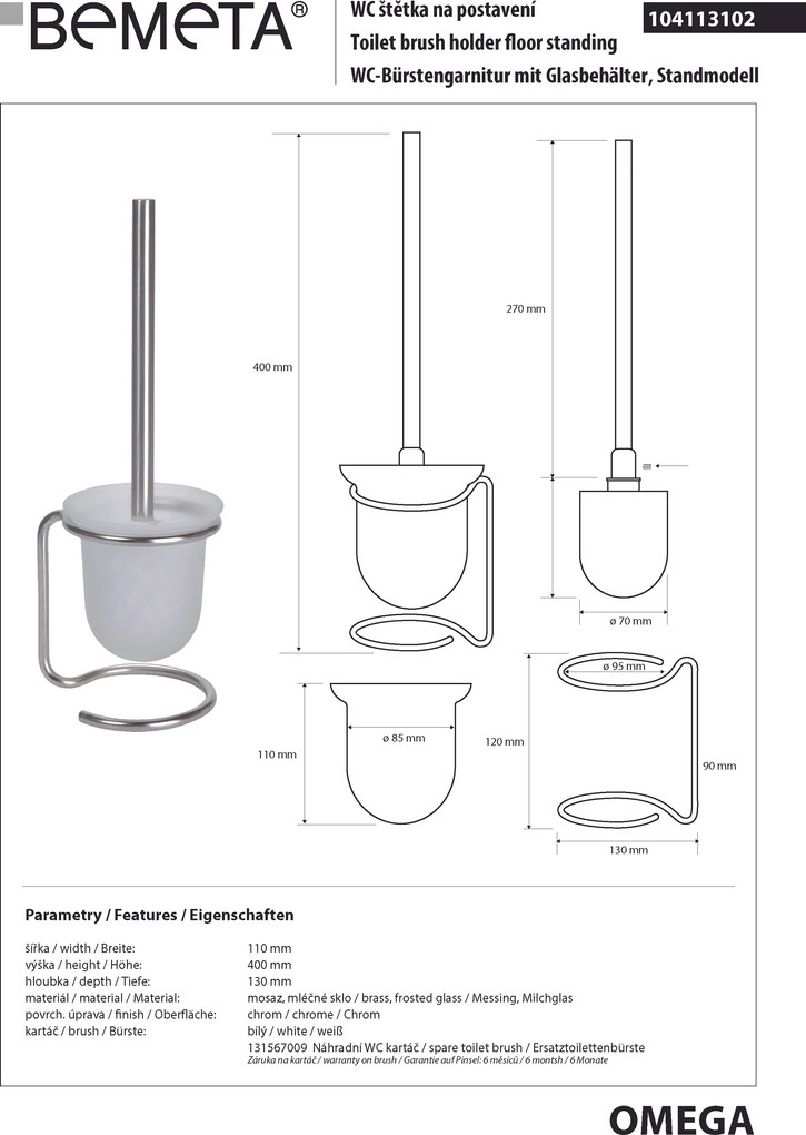 Bemeta Design OMEGA: WC kefa, na postavenie, sklo - 104113102