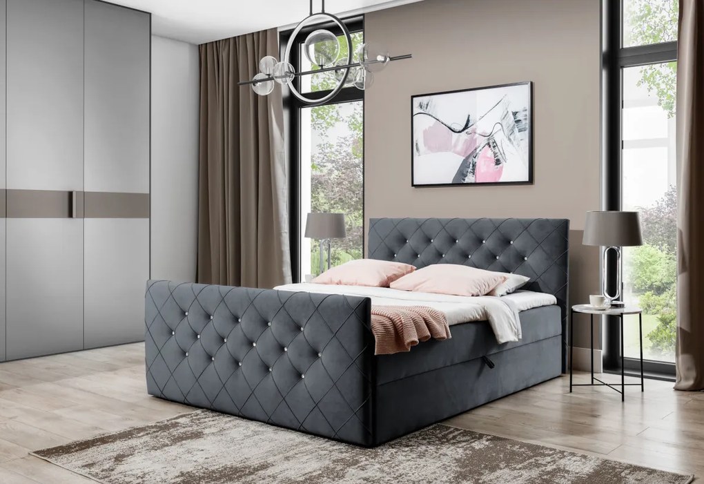 Čalúnená posteľ boxspring MALAGA + topper, 140x200, béžová