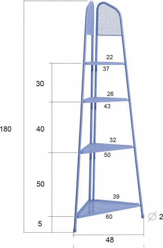 Modrá kovová rohová polica na balkón Garden Pleasure MWH, výška 180 cm