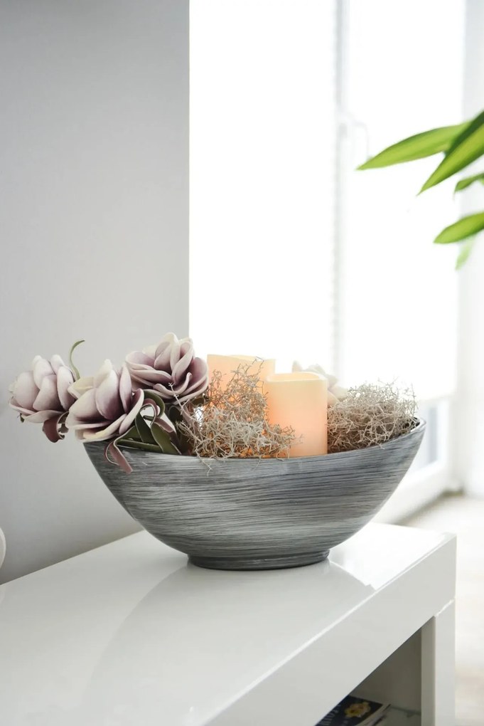 Strieborná miska MONDANA, sklolaminát, šírka 39 cm, strieborno-čierna