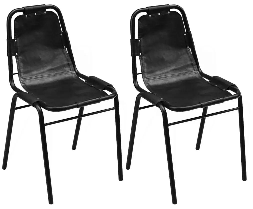 vidaXL Jedálenské stoličky 2 ks, čierne, pravá koža