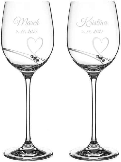 Diamante poháre na biele víno Romance s kamienkami Swarovski 330ml 2KS