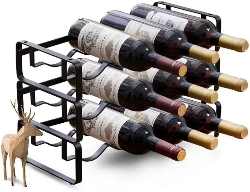 ADEO Stojan na fľaše vína alebo športové fľaše na pitie, čierny kov, stohovateľné 2 ks, MERLIN