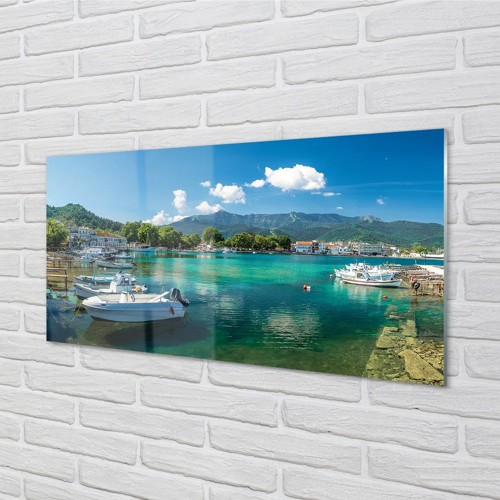 Nástenný panel  Grécko Marina mora hory 100x50 cm