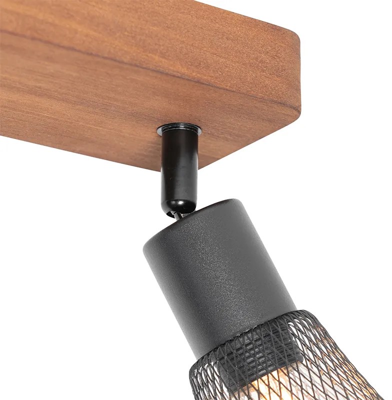 Priemyselné bodové svetlo čierne s drevom 2-svetlo - Kristina