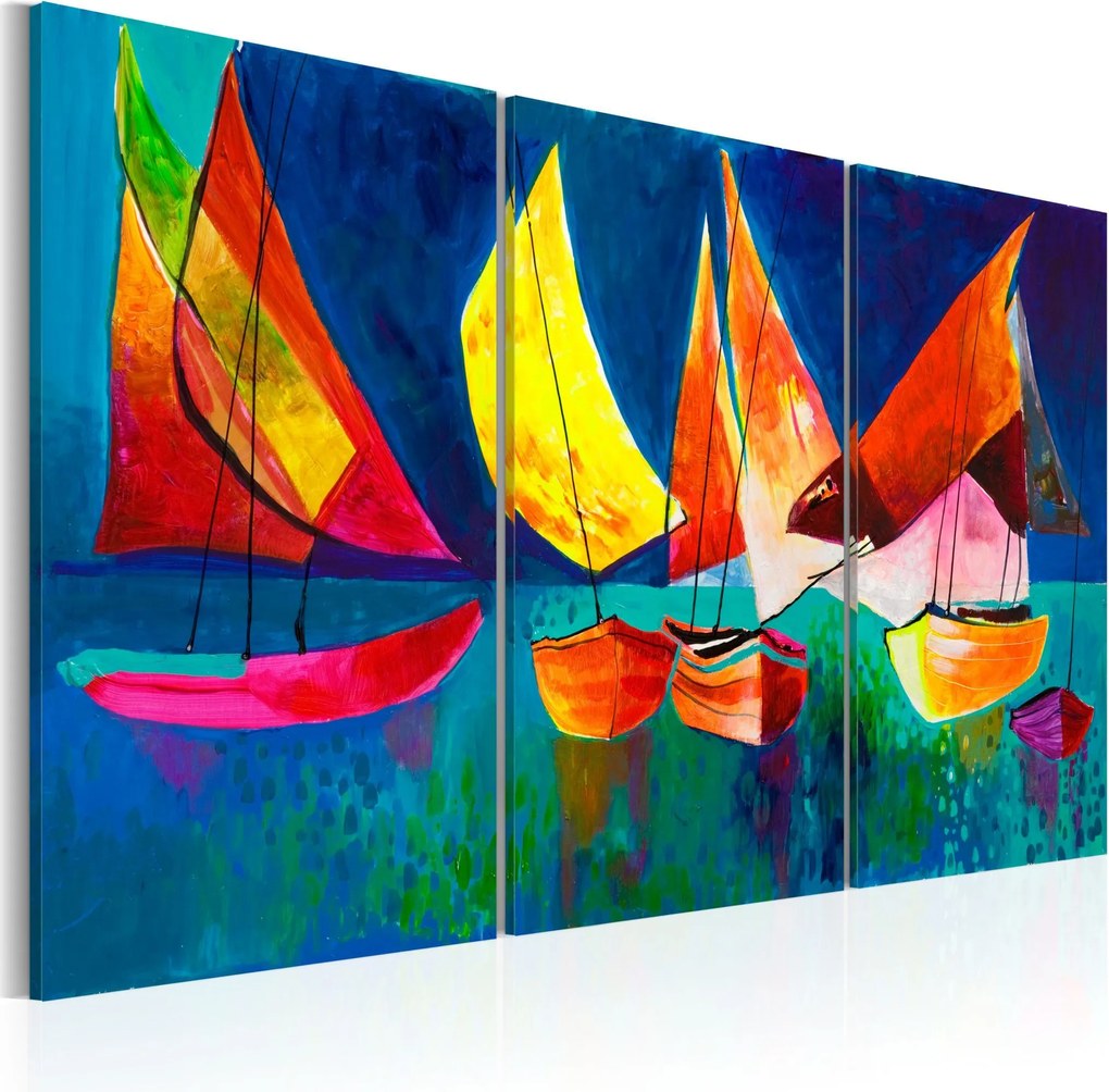 Ručne maľovaný obraz - Colourful sailboats 120x80