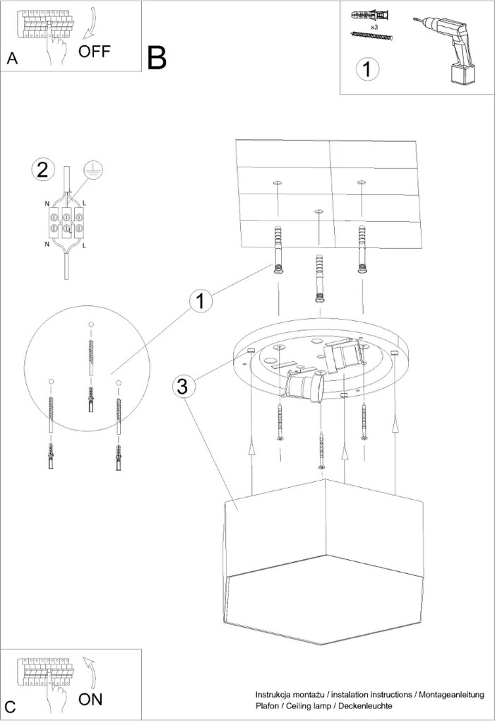 Stropné svietidlo Sunde 2, 1x čierne plastové tienidlo, (biely plast)