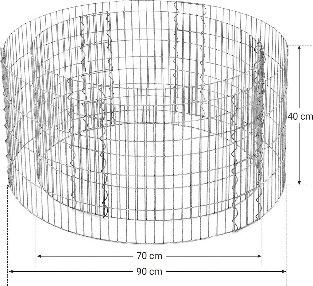 Gabión okrúhly, záhradná dekorácia, strieborná farba