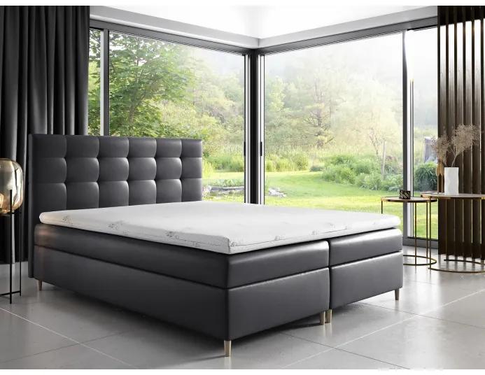 Čalúnená posteľ Alexa s úložným priestororm tmavo šedá eko koža 200 x 200 + topper zdarma