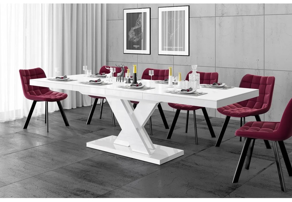 Luxusný rozkladací jedálenský stôl XENON LUX LESK biely