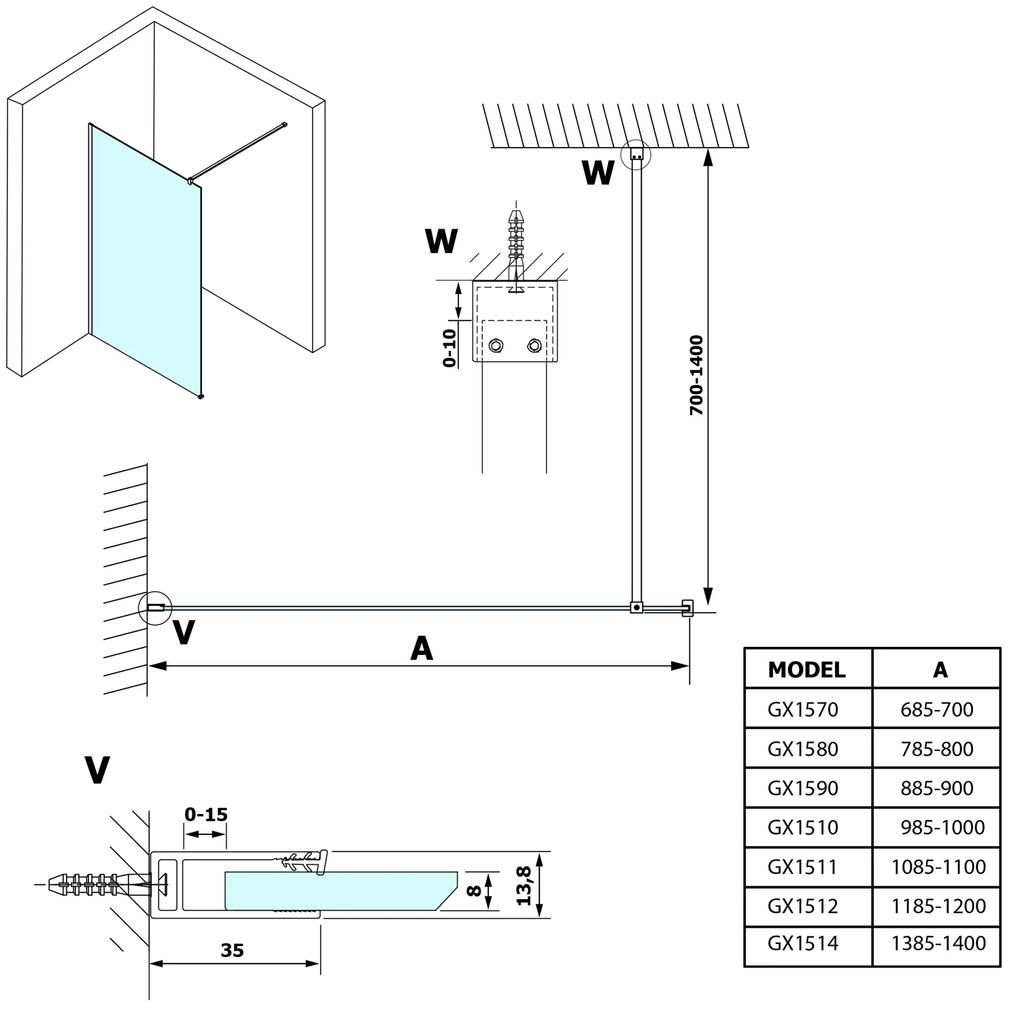 Gelco, VARIO CHROME jednodielna sprchová zástena na inštaláciu k stene, sklo nordic, 1000 mm, GX1510-05