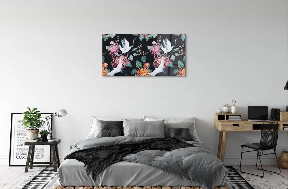 Sklenený obraz Vtáky s kvetinami 120x60 cm
