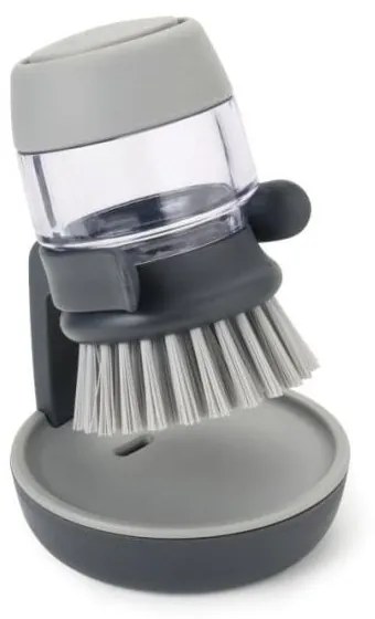 Sivá kefa s dávkovačom a stojanom Joseph Joseph Palm Scrub