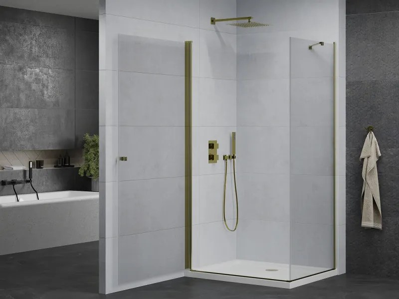 Mexen Pretoria sprchovací kút 80 x 90 cm, priehľadný, zlatý + plochá sprchová vanička-852-080-090-50-00-4010