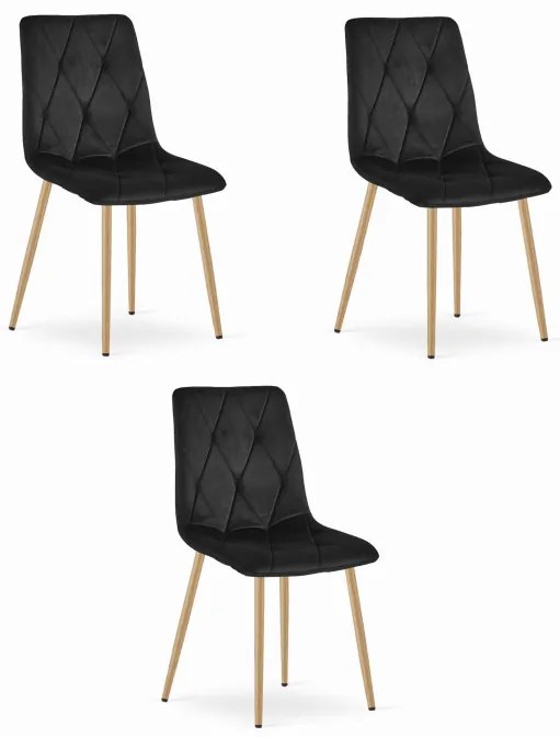 Set troch jedálenských stoličiek LIBRA zamatové čierne / drevené nohy (3 ks)