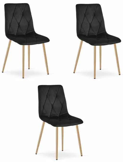 Set troch jedálenských stoličiek LIBRA zamatové čierne / drevené nohy (3 ks)