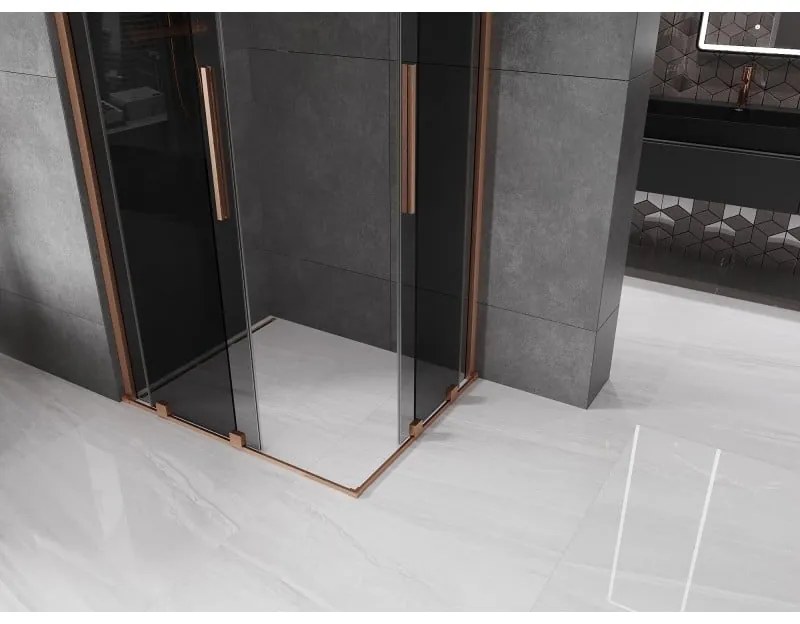 Mexen Velar Duo, sprchový kút s posuvnými dverami 90 x 80 cm, 8mm šedé sklo, medená matná, 871-090-080-42-65