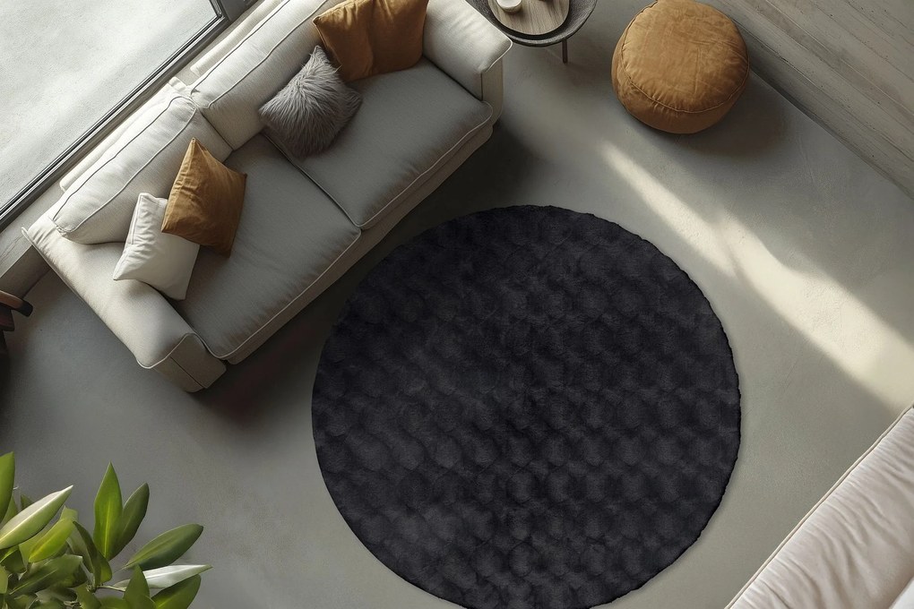 Obsession, Kusový koberec Diamond Cut 800 Anthrazit kruh, 200x200 (priemer) kruh, čierna, obývacia izba